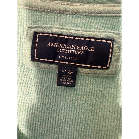 American Eagle Min0t Green Vintage Waffle Henley Women's Fitted XL - Picture 7 of 12